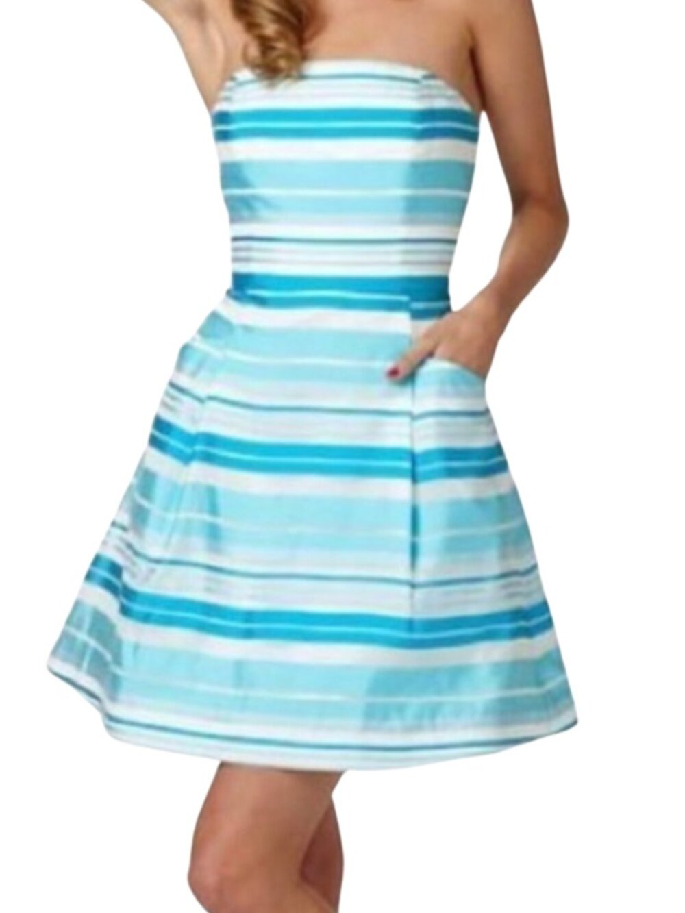 Lilly Pulitzer Strapless Silk Blue White Striped Dress Pockets